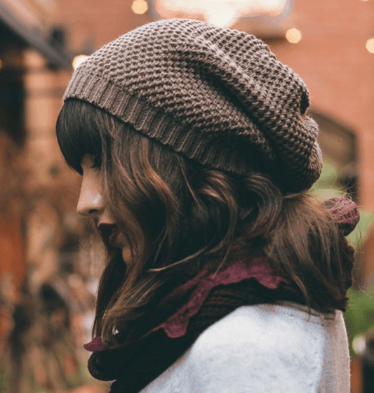 Stylish Mocha Waffle Knit Slouch Beanie