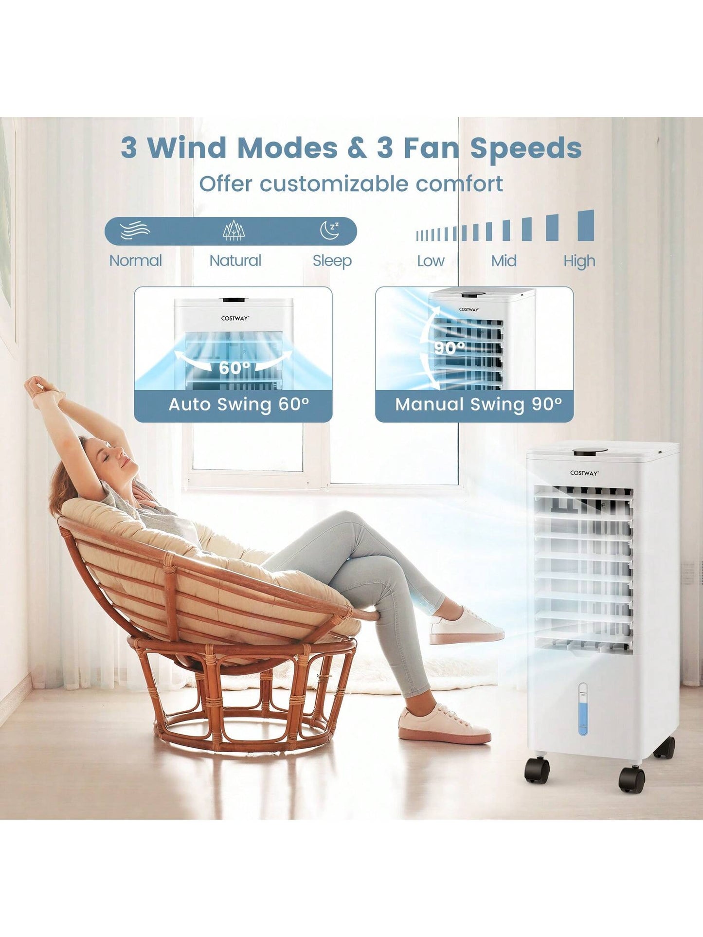 3-In-1 Evaporative Air Cooler With Remote For Home Office-White