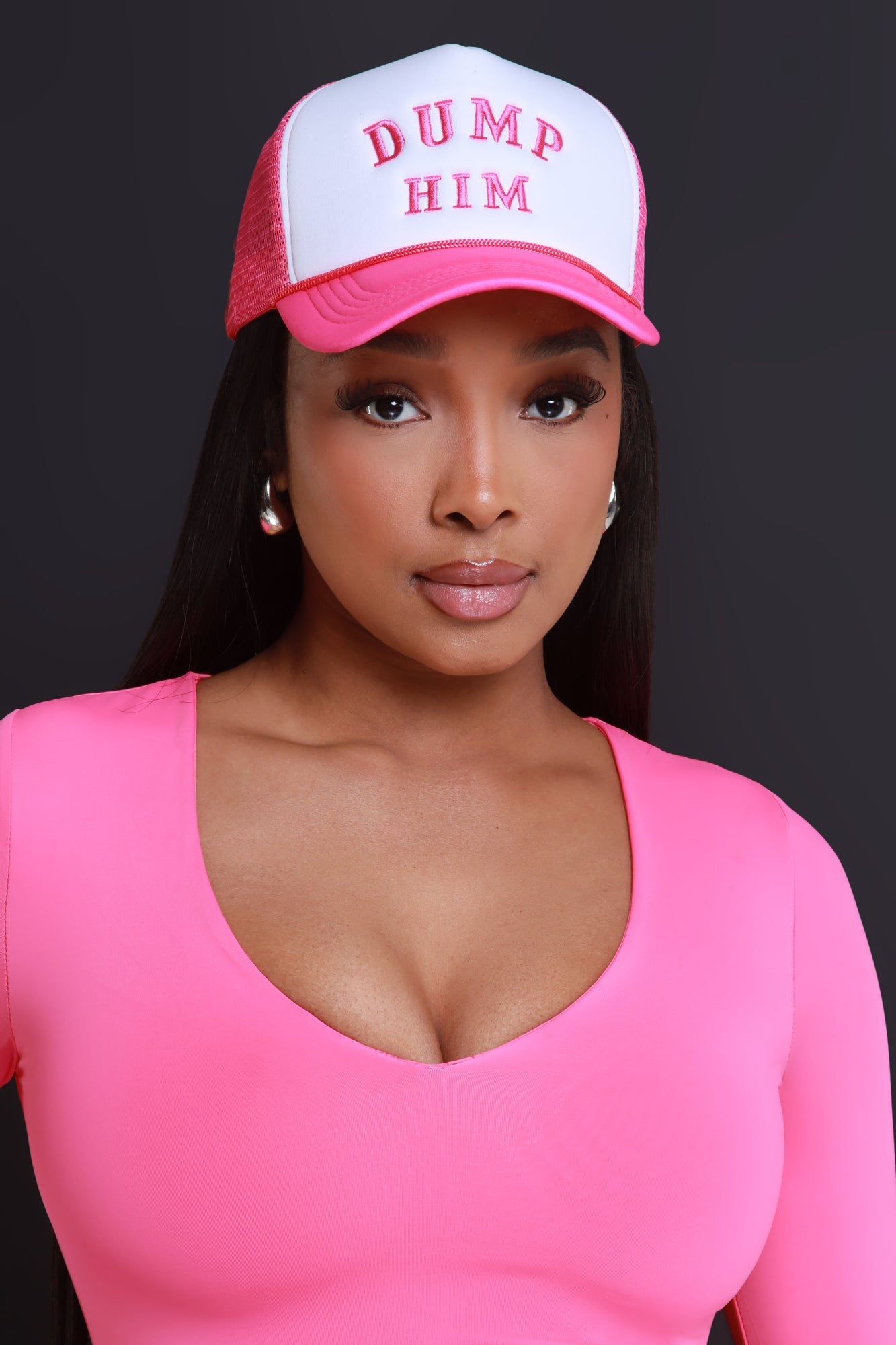 Dump Him Graphic Trucker Hat - Pink/White
