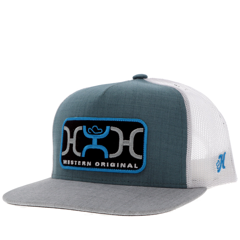 Youth "Loop" Hat Teal/White w/Blue/Grey/Black Rectangle Patch