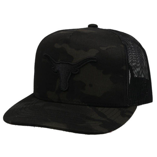 University Of Texas Trucker Hat Camo w/Longhorn Logo (Black)