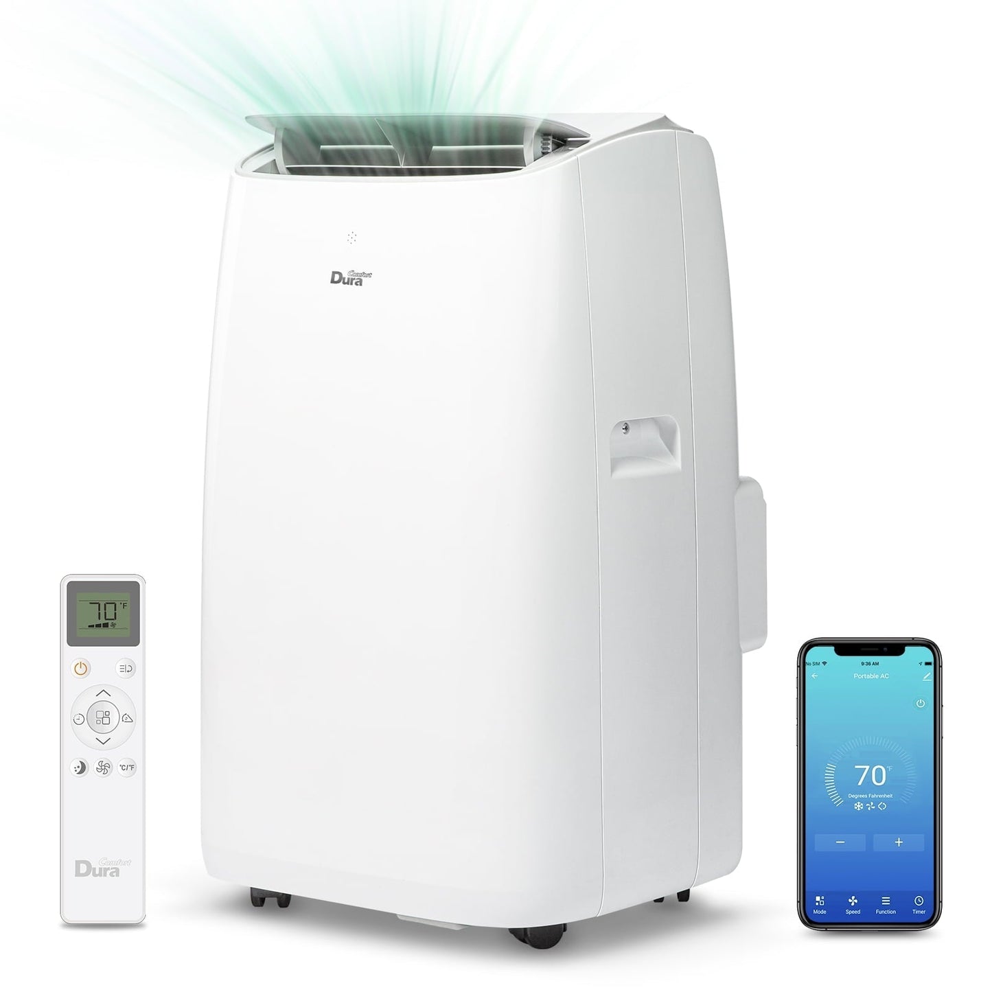 DuraComfort Room Portable Air Conditioners. 8150BTU (12000 BTU Ashrae) Smart WiFi. Built-in Cool. Dehumidifier. Fan. White