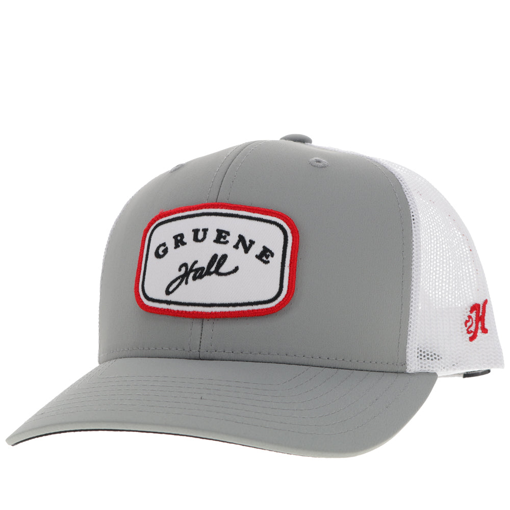 "Gruene Hall" Hat Grey/ White w/Red & Navy Patch