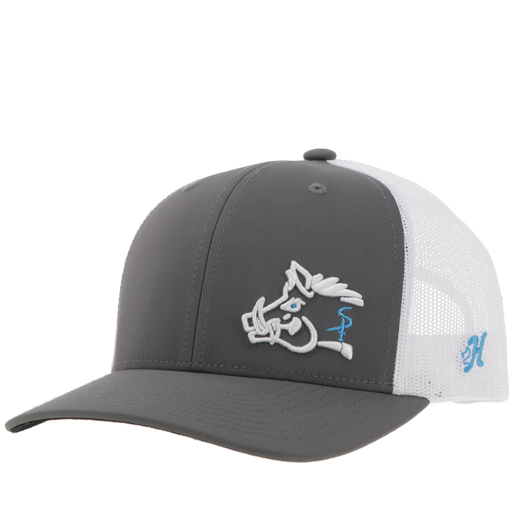 "Sniper Pig" Hat Grey/White w/White & Blue Logo