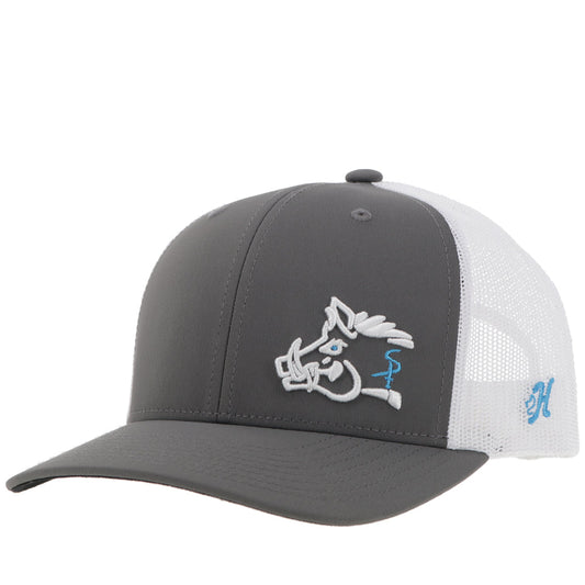"Sniper Pig" Hat Grey/White w/White & Blue Logo