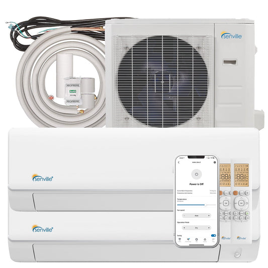 Senville 18000 BTU Dual Zone Mini Split Air Conditioner Heat Pump. SENA-18HF/D. Works with Alexa. White