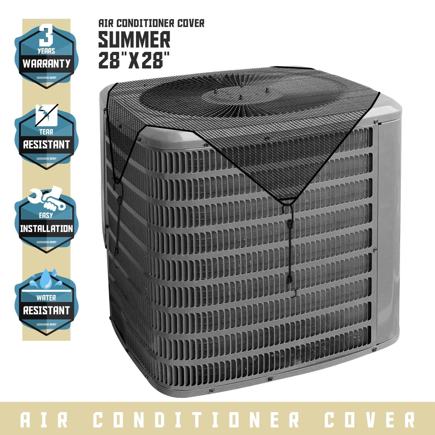 Sunshades Depot Outdoor Air Conditioner Mesh Cover for Outside AC Units 28''x28'' Air Conditioning A/C Top Cover Keep Leaves Debris Out with Bungee Cords All Seasons