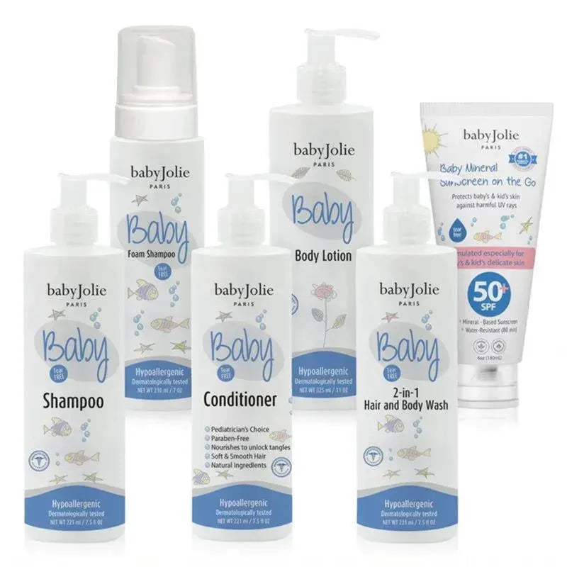 Baby Jolie - Baby Bath Set For Infant And Toddlers, 6Pk (Shampoo, Conditioner, Foam Shampoo, Body Lotion, 2 In 1 Hair And Body Wash, Sunscreen)