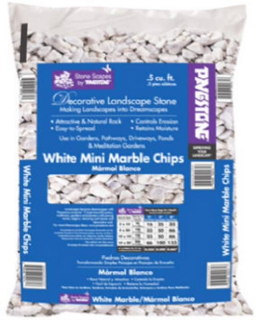 Pavestone 54141 White Mini Marble Chips Decorative Landscape Stone, 0.5 Cu.Ft.