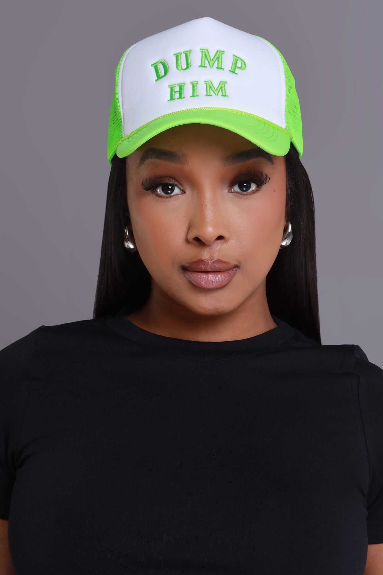 Dump Him Graphic Trucker Hat - Lime Green/White