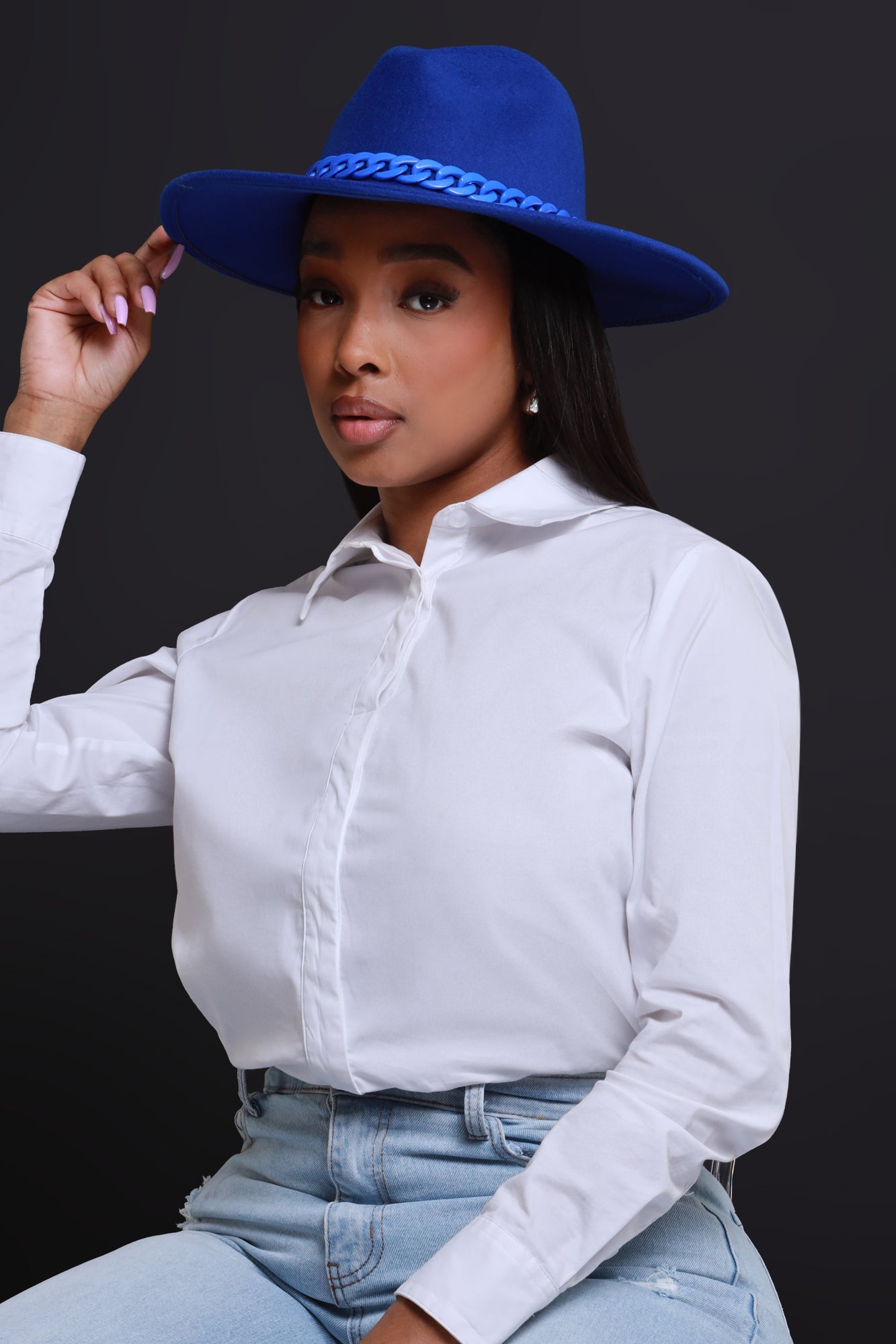 Boost It Chain Detailed Wide Brim Fedora - Cobalt Blue