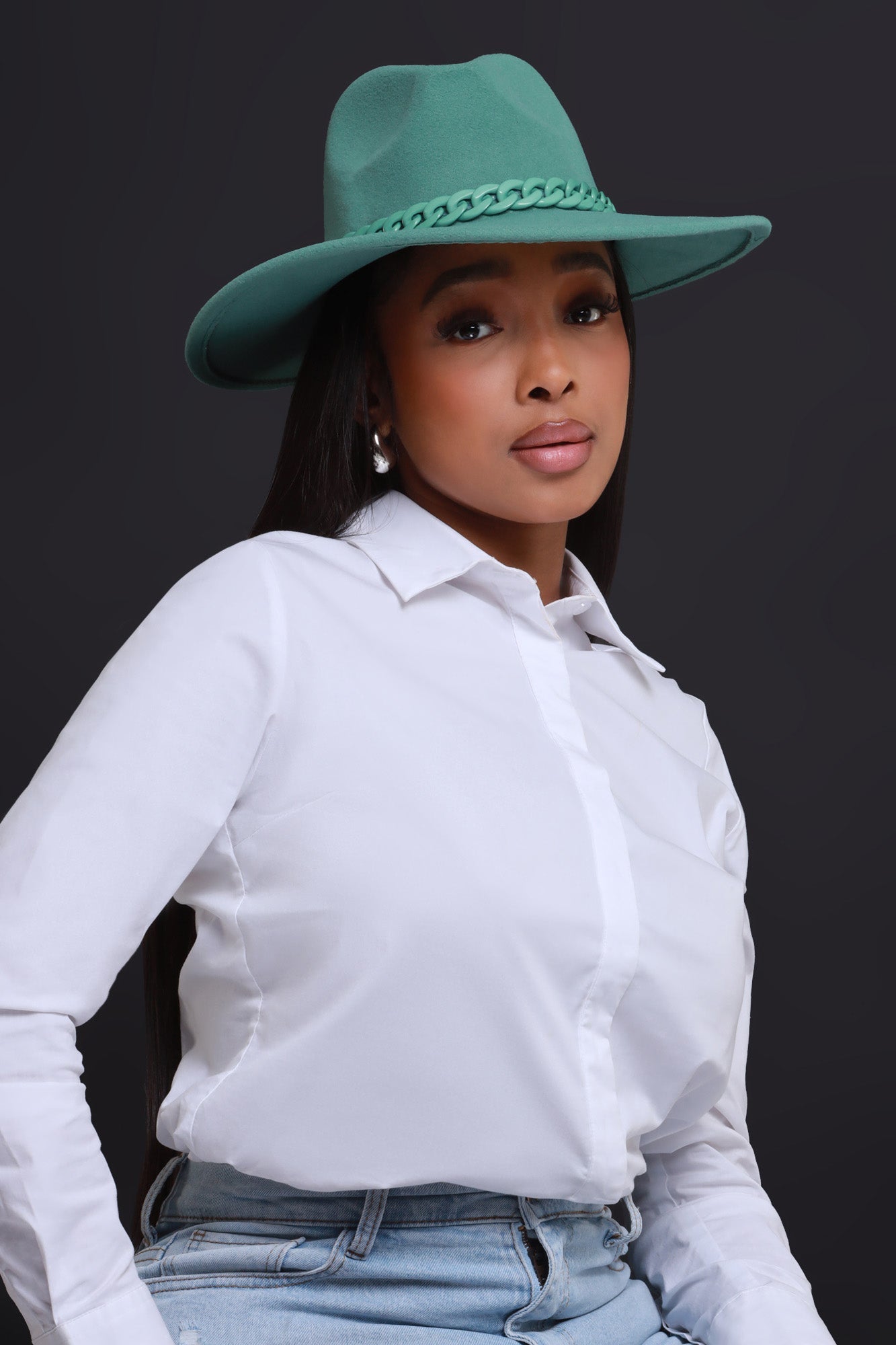 Boost It Chain Detailed Wide Brim Fedora - Green