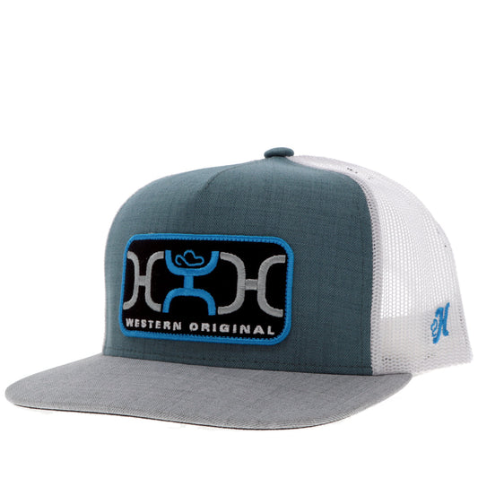 Youth "Loop" Hat Teal/White w/Blue/Grey/Black Rectangle Patch