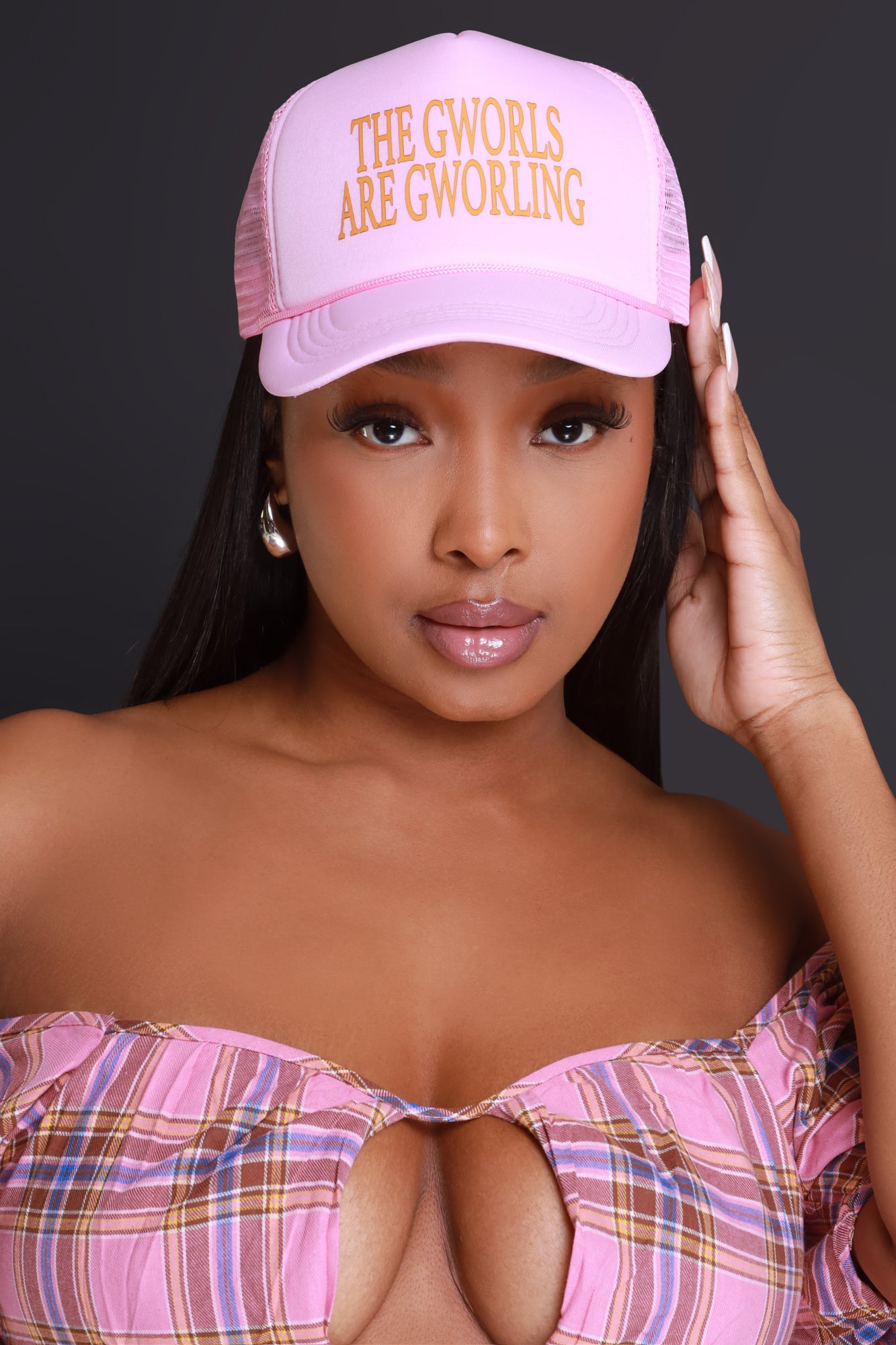 Hey Gworl Graphic Trucker Hat - Pink/Orange