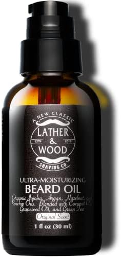 Lather & Wood Beard Oil For Men - Premium Blend - Spill-proof Pump - Original Scent - 1oz
