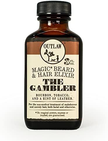 Outlaw Natural Beard Oil for the Whiskey Lover - The Gambler Beard & Hair Oil Smells like Whiskey, Tobacco & Leather Scent - Natural Oils - Non-Comedogenic