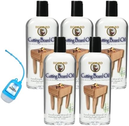 Howard Cutting Board Oil, 12 Fl Oz - Premier Wood Cutting Board Oil & Cutting Board Mineral Oil Hand Sanitizer Dispenser, Food-Grade, Stabilized with Vitamin E, Non-Rancid [ Pack of 5 ]