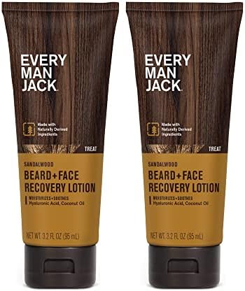 Every Man Jack Beard + Face Recovery Lotion - Moisturizes Relieves Dry Skin and Beard Itch - Light Sandalwood Scent - Made w/Naturally Derived Ingredients like Coconut Oil, and Witch Hazel - 3.2oz