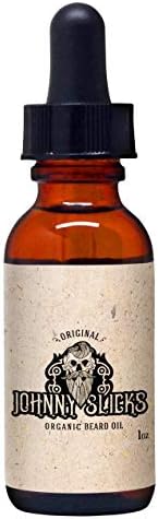 Johnny Slicks Handcrafted Organic Beard Oil: Moisturize, Promote Hair Growth & Reduces Dry Skin & Itch | US Made, Veteran Owned (All-Natural w/Tea Tree, Jojoba, Coconut & Argan), Original, 1-Ounce