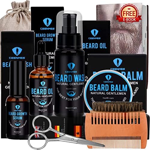 Beard Grooming Kit,Beard Kit with Beard Oil,Beard Growth Serum,Beard Wash, Beard Balm,Beard Brush, Beard Comb, Beard & Mustache Scissors Beard Growth Kit Unique Gifts for Men