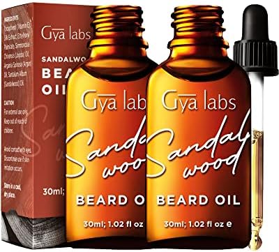 Gya Labs Sandalwood Beard Oil for Men Growth - Natural Beard Growth Oil for Men with Organic Argan & Jojoba Oil - Mens Beard Oil that Moisturizes, Softens & Strengthens (1 Fl Oz x 2)