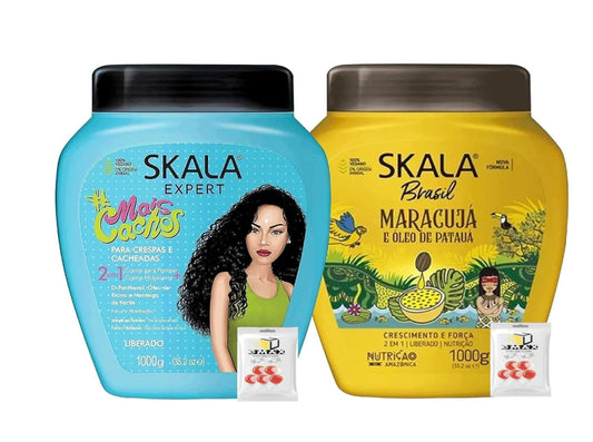 EMAX SKALA Hair Type 3ABC - Yellow Bottle - Hydrate Curls, Eliminate Frizz, For Curly Hair - 2 IN 1 Conditioning Treatment and Cream To Comb - EXTRA LARGE SIZE With Candy pack
