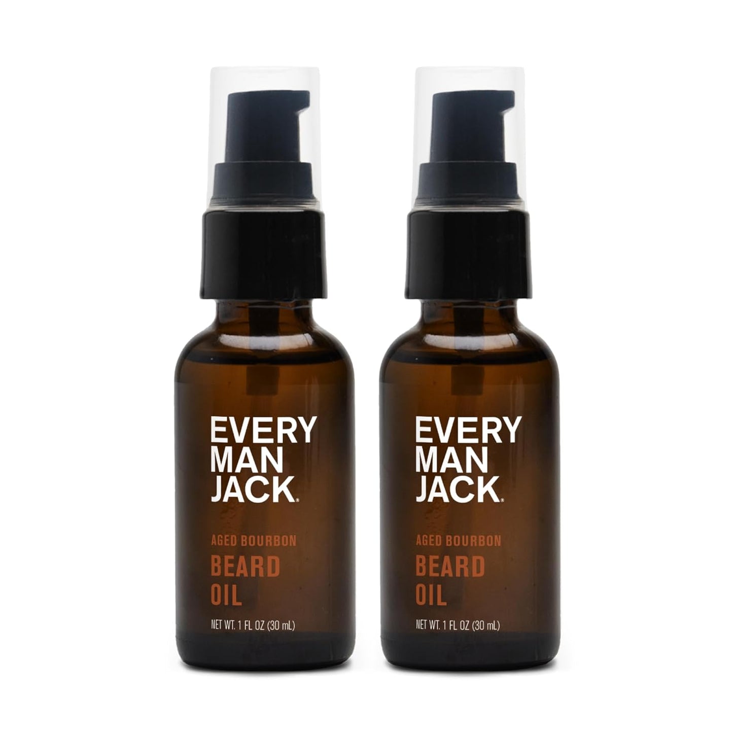 Every Man Jack Mens Beard Oil - Subtle Aged Bourbon Fragrance - Deeply Moisturizes and Softens Your Beard and Adds a Natural Shine - Naturally Derived with Shea Butter- 1.0-ounce Twin Pack