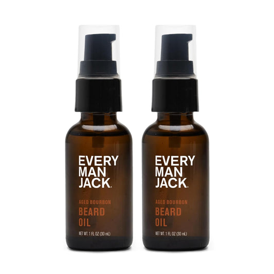 Every Man Jack Mens Beard Oil - Subtle Aged Bourbon Fragrance - Deeply Moisturizes and Softens Your Beard and Adds a Natural Shine - Naturally Derived with Shea Butter- 1.0-ounce Twin Pack