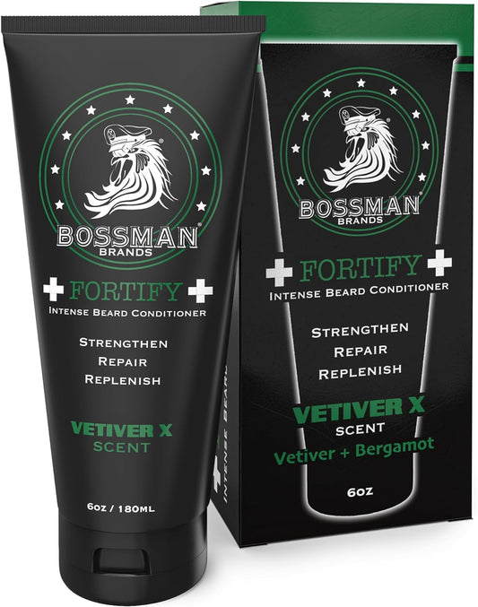Bossman Fortify Intense Beard Conditioner - Shower Beard Wash, Moisturizer and Beard Softener for Men - Beard Growth Products - Made in USA (Vetiver X Scent), 6 oz