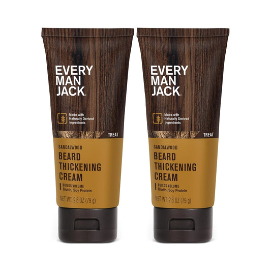 Every Man Jack Beard Thickening Cream - Strengthens, Thickens, Nourishes Beard - Light Sandalwood Scent - Made with Naturally Derived Ingredients like Biotin, Vitamin B6, Soy Protein - 2.8oz - 2 Pack