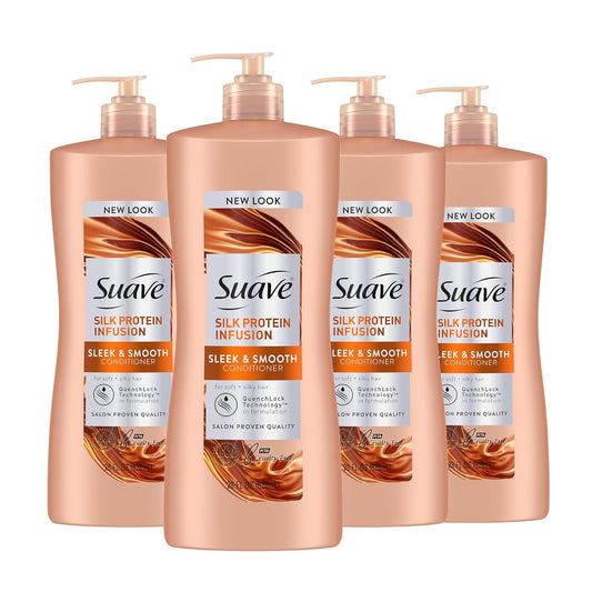 Suave Silk Protein Infusion Conditioner, Sleek and Smooth, for Soft Hair and Frizz Control, 28 oz Pack of 4