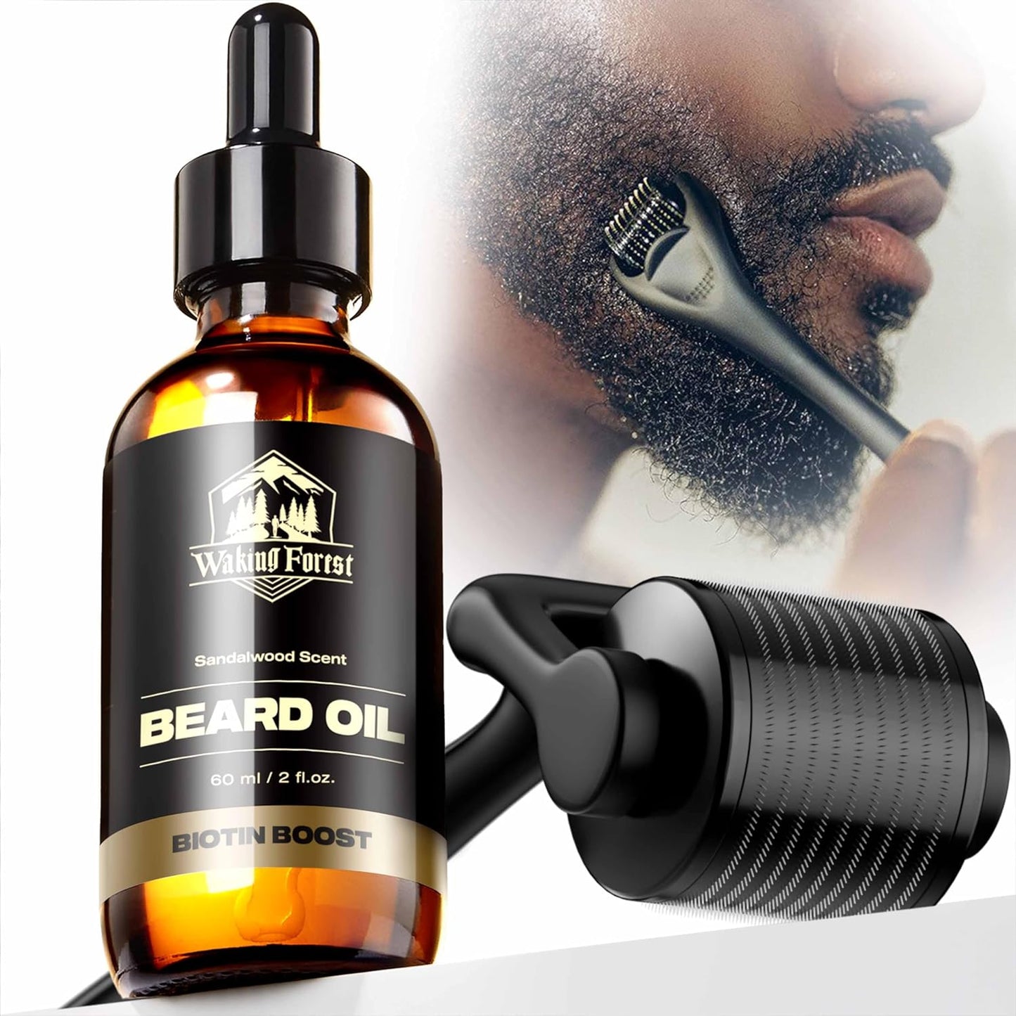 Biotin Beard Growth Kit for Men with Derma Roller 0.25 mm Biotin Beard Oil 2oz Microneedle
