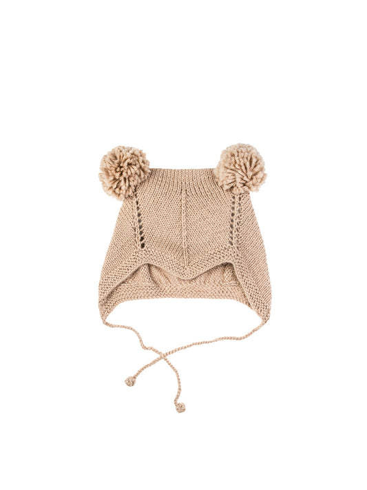 Baby Alpaca Beige Bonnet with Pompoms Weston Table