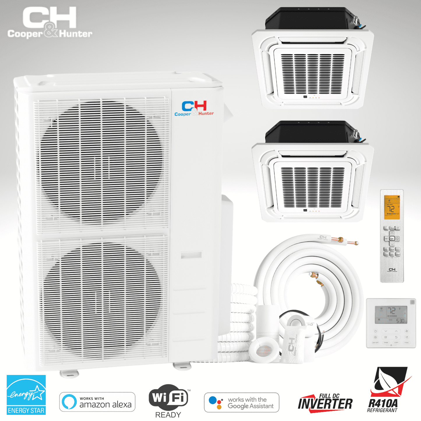Cooper&Hunter 48000 BTU Cover 3000 sq ft Dual Zone 24k+24k Ceiling Cassette Mini Split Air Conditioner