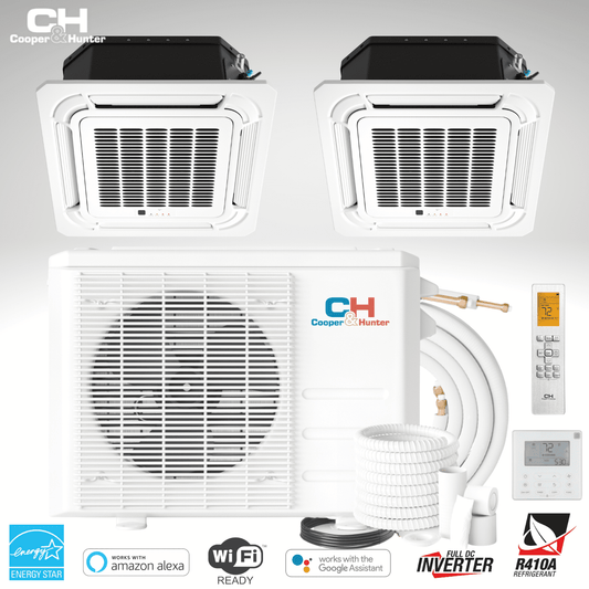 Cooper&Hunter Sophia 18.000 BTU Dual Zone 9k+9k Mini Split Ceiling Cassette Air Conditioners 21.3 SEER + 25ft Kits