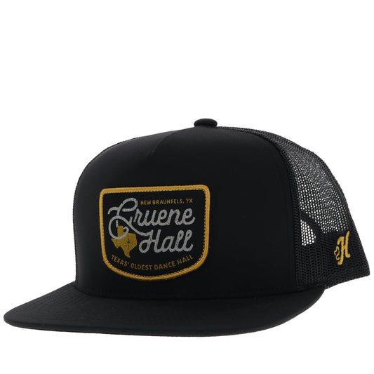 "Gruene Hall" Hat Black w/White & Golden Patch