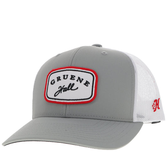 "Gruene Hall" Hat Grey/ White w/Red & Navy Patch