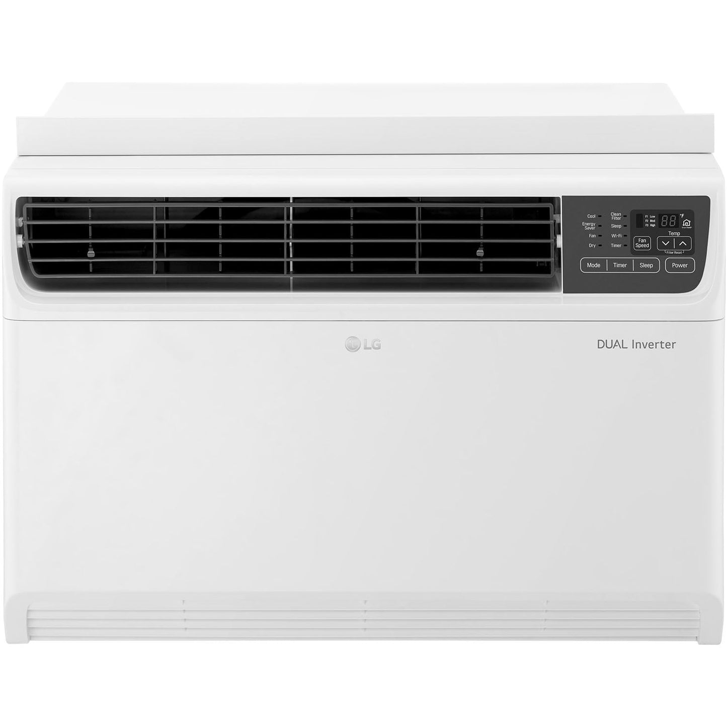 LG 14.000 BTU DUAL Inverter Smart Window Air Conditioner. Cools 800 Sq. Ft.. Ultra Quiet Operation. Up to 25% More Energy Savings. works with LG ThinQ. Amazon Alexa and Hey Google. 115V