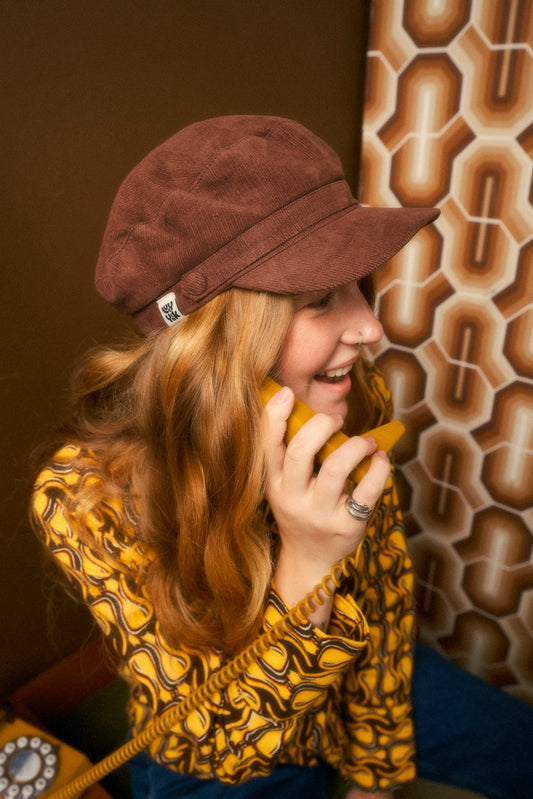 Simone Baker Boy Hat: ORGANIC CORDUROY - Oak Brown