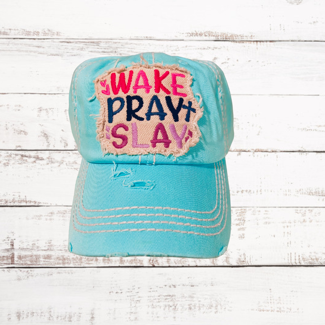 "Wake Pray Slay" Hat ~ Aqua