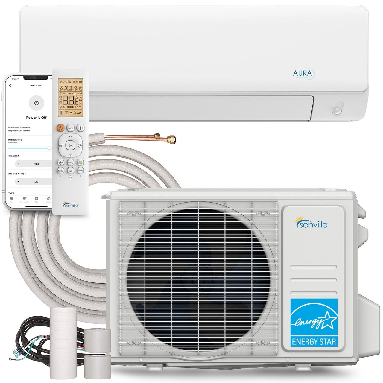 Senville 12000 BTU Mini Split Air Conditioner Heat Pump. AURA Series. Works with Alexa. Energy Star. White