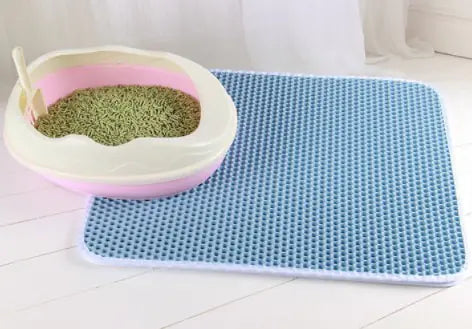 Double Layer Waterproof Cat Litter Mat Blue 55X75CM