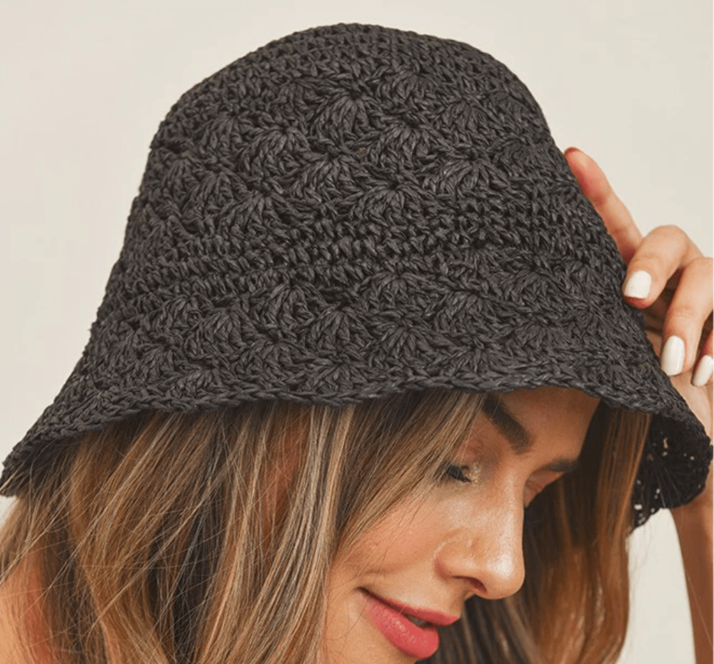 LF ACCESSORIES HATS Black Styline Raffia Bucket Hat