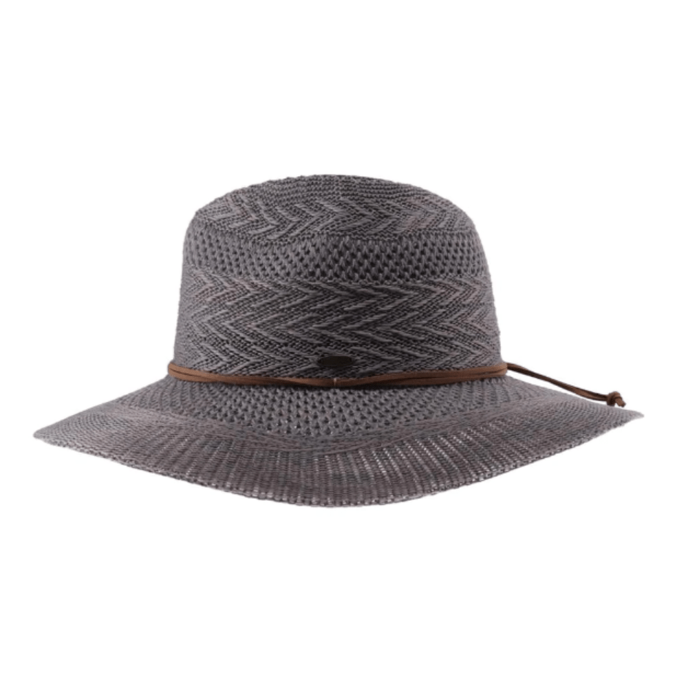 LF ACCESSORIES HATS LT. GREY C.C Knit Multi-Pattern Panama Hat w/Suede Cord