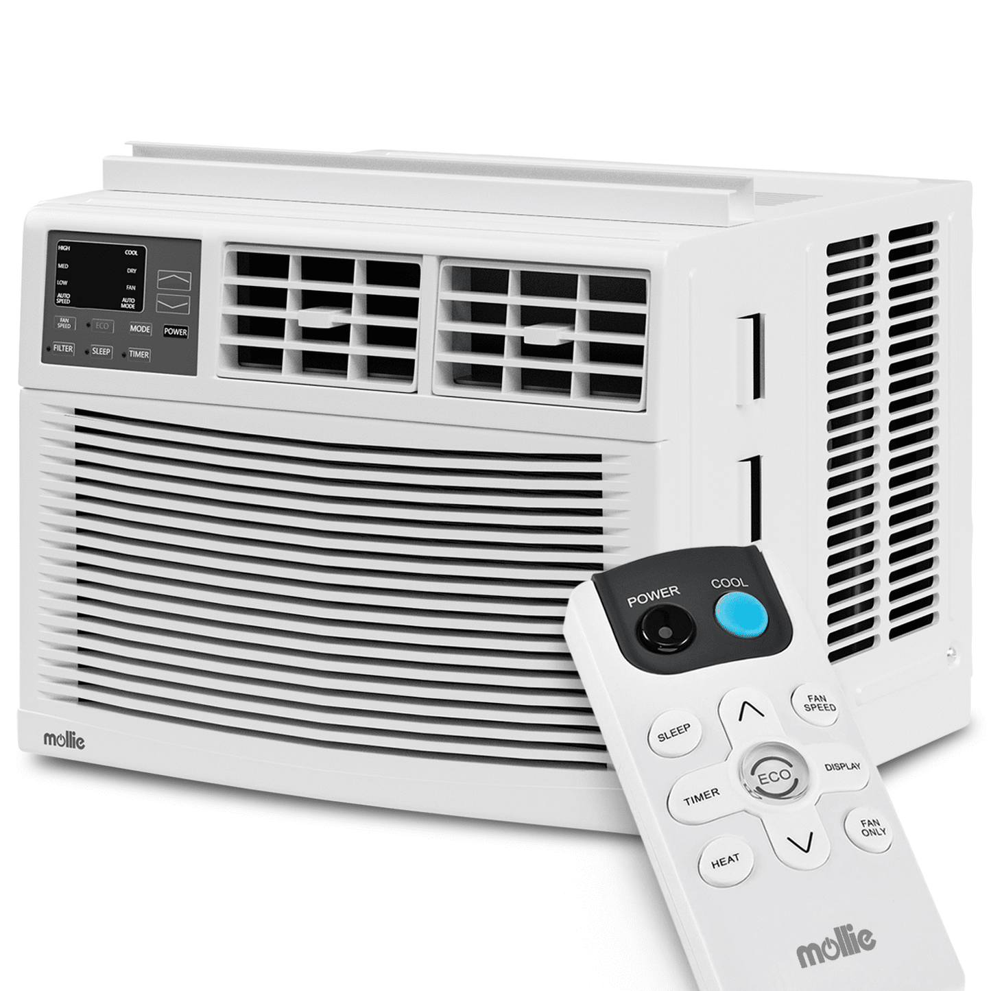 mollie 12.000 BTU 115V Window Air Conditioner. Cools Rooms up to 450 Sq.Ft.. with Remote Control. 24H-Timer. 3 Fan Speeds. Quiet Operation and Auto-Restart. White