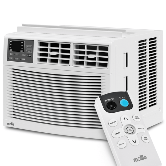 mollie 12.000 BTU 115V Window Air Conditioner. Cools Rooms up to 450 Sq.Ft.. with Remote Control. 24H-Timer. 3 Fan Speeds. Quiet Operation and Auto-Restart. White